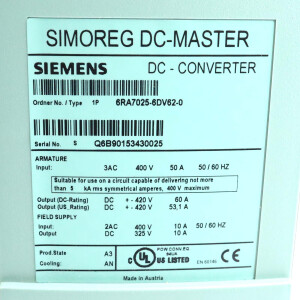 Siemens SIMOREG DC Master Stromrichtergerät 6RA7025-6DV62-0 E-Stand:A3 NOV