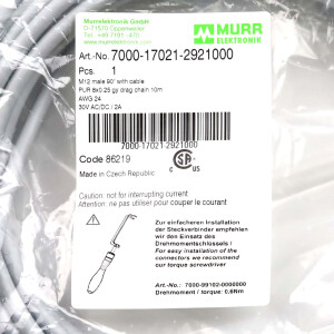 MURR Elektronik Verbindungskabel M12 St. freies Ltg-ende 7000-17021-2921000 OVP