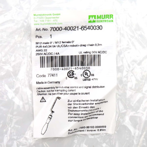 MURR Elektronik Verbindungskabel M12 St. / M12 Bu. 7000-40021-6540030 OVP