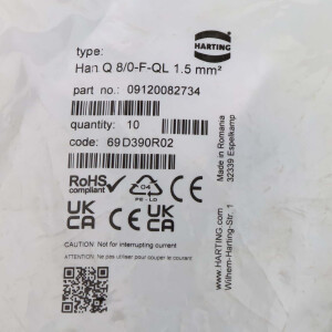 Harting Buchseneinsatz Han Q8/0-F-QL 1,5mm² 09120082734 (10Stk.) OVP