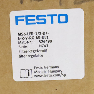 Festo Filter-Regelventil MS6-LFR-1/2-D7-E-R-V-RG-AS-UL1 526490 OVP