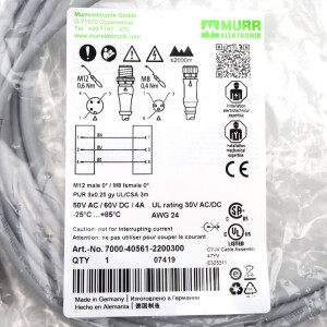 MURR ELEKTRONIK Verbindungsleitung M12 St. M8 Bu. 7000-40561-2200300 OVP