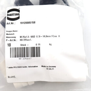 Harting Kabelverschraubung M25x1,5 Kunst. 14-17mm 19120005158 (10Stk.) OVP