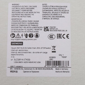 Siemens Haupt-/NOT-AUS-Schalter 3LD2814-0TK53 OVP