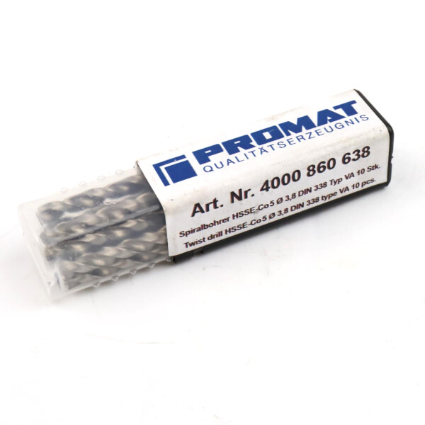 PROMAT Spiralbohrer 4000 860 638 HSSE-Co5 Ø 3,8 DIN 338 TYP VA (10Stk.) OVP