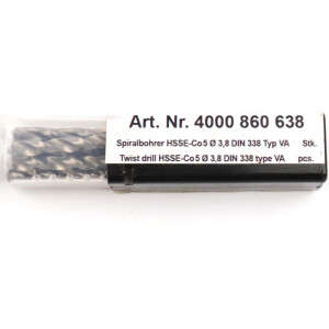 PROMAT Spiralbohrer 4000 860 638 HSSE-Co5 Ø 3,8 DIN 338 TYP VA (9Stk.) OVP