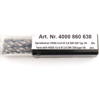 PROMAT Spiralbohrer 4000 860 638 HSSE-Co5 Ø 3,8 DIN 338 TYP VA (9Stk.) OVP