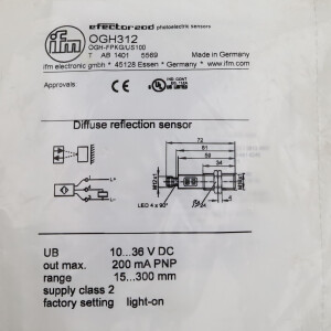 ifm Reflexlichttaster OGH312 OGH-FPKG/US100 OVP