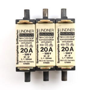 Lindner Sicherungseinsatz NH-C00 SGP 20A 500V 17999 (3Stk.) GEB