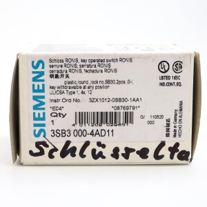 Siemens Schluesselschalter Ronis 3SB3000-4AD11 OVP