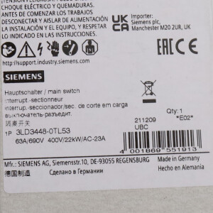 Siemens Hauptschalter 3LD3448-0TL53 OVP