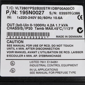 Danfoss Frequenzumrichter VLT2807PS2B20STR1DBF00A00C0 195N0027 GEB