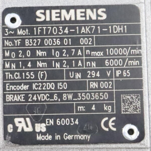 Siemens Synchronmotor 1FT7034-1AK71-1DH1 GEB