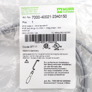 MURR ELEKTRONIK Verbindungskabel M12 St. M12 Bu. 7000-40021-2340150 OVP