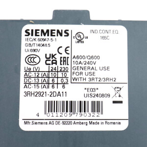 Siemens Hilfsschalterblock 3RH2921-2DA11 OVP