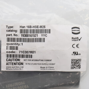 Harting Tüllengehäuse Han 16B-HSE-M25 19300161521 OVP