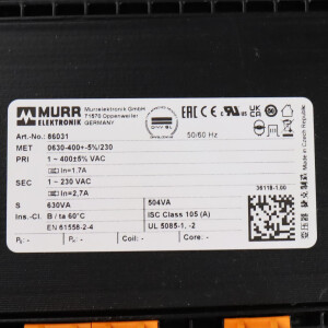 MURR ELEKTRONIK Einphasen Steuer- und Trenntransformator 86031 NOV