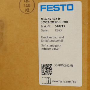 Festo Druckaufbau- und Entlüftungsventil MS6-SV-1/2-D-10V24-2M12-SO-WB 548713 OVP