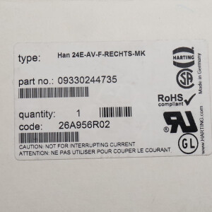 Harting Einsatz Han 24E-AV-F-RECHTS-MK 09330244735 OVP