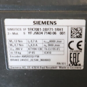 Siemens Synchronmotor 1FK7081-3BF71-1RH1 GEB