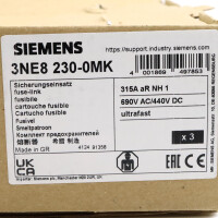 Siemens SITOR-Sicherungseinsatz 3NE8 230-0MK (3Stk.) OVP