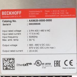 Beckhoff Einspeisemodul AX8620-0000-0000 GEB