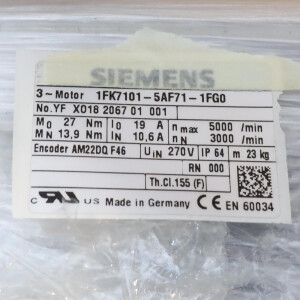 Siemens Synchronservomotor 1FK7101-5AF71-1FG0 OVP