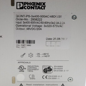 Phoenix Contact Stromversorgung QUINT-PS-3X400-500AC/48DC/20 2938222 OVP
