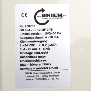 Briem Differenzdruckmessgerät GB 604-0-12 MF 0.75 250705 OVP