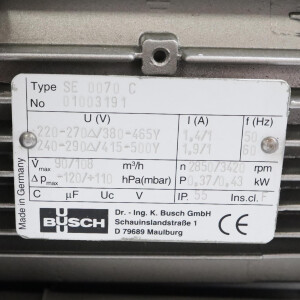 Busch Seitenkanalverdichter SE 0070 C 01003191 90/108 m³/h GEB
