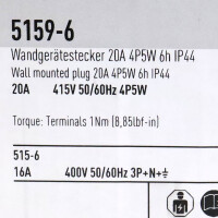 PCE Wandgerätestecker 5159-6 20A 4P5W 6h NOV