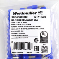 Weidmüller Aderendhülse H2,5/14D BL BD 9004360000 (500Stk.) OVP