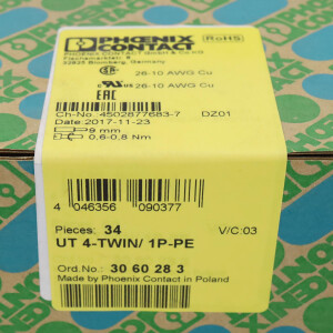 Phoenix Contact Schutzleiter-Reihenklemme UT 4-TWIN/ 1P-PE 3060283 (34Stk.) SIE