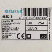 Siemens Diazed Sicherungseinsätze DII 25A 5SB281 (5Stk.) OVP