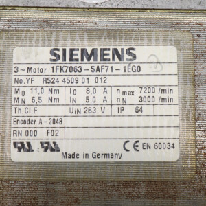 Siemens Synchronservomotor 1FK7063-5AF71-1EG0 GEB