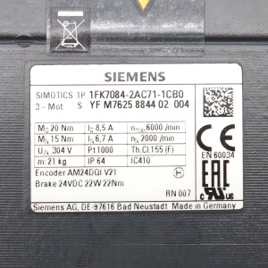 Siemens Synchronmotor 1FK7084-2AC71-1CB0 GEB