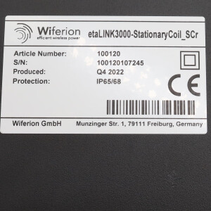 Wiferion stationäre Ladeplatte etaLINK3000-StationaryCoil_SCr 100120 OVP