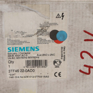 Siemens Schütz 3TF4622-0AD0 40V/50Hz 50V/60Hz OVP