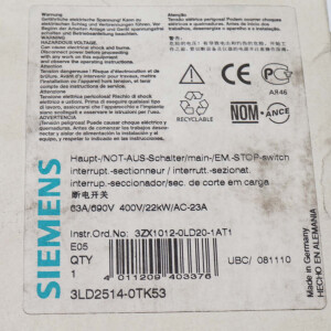 Siemens Lasttrennschalter 3LD2514-0TK53 OVP