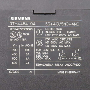 Siemens Hilfsschütz 3TH4454-0AN2 220V OVP