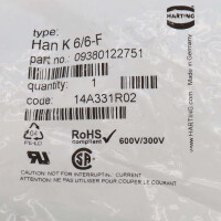 Harting Buchseneinsatz Han K 6/6-F 09380122751 OVP