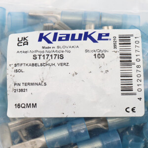 Klauke Stiftkabelschuh ST1717IS 16QMM blau (100Stk.) OVP