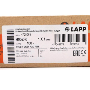 Lappkabel H05Z-K 1X1 Grey 4725063 100m OVP