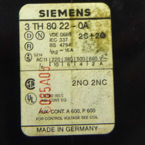 Siemens Hilfsschütz 3TH8022-0AM0 220V/50Hz 264V/60Hz GEB