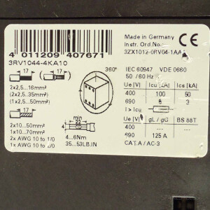 Siemens Leistungsschalter 3RV1044-4KA10 GEB