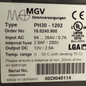 MGV Stromversorgung PH30-1202 15.8240.900 OVP