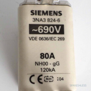 Siemens NH-Sicherungseinsatz 3NA3824-6 (3Stk.) 80A OVP